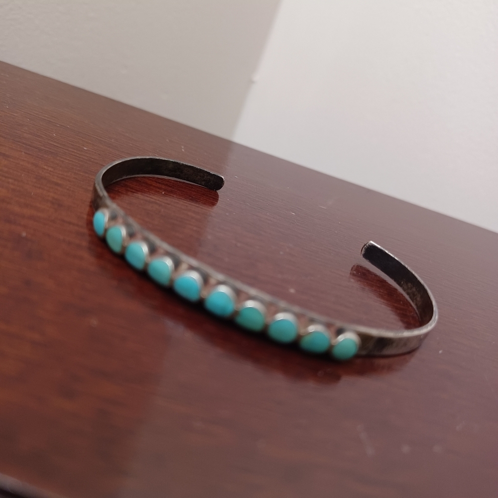 Turquoise Stone Silver Cuff Bracelet